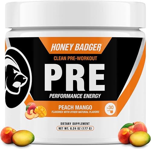 Suplemento Honey Badger apto vegano, dieta keto, para antes del entrenamiento, natural, paleo, sin azúcar, origen vegetal, suplemento energético
