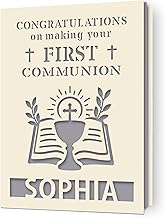 EDSG Personalised First Holy Communion Card, Communion Congratulations Card with Envelope, First Holy Communion Card Gifts for Boys Girls Daughter Granddaughter Grandson (Grey)