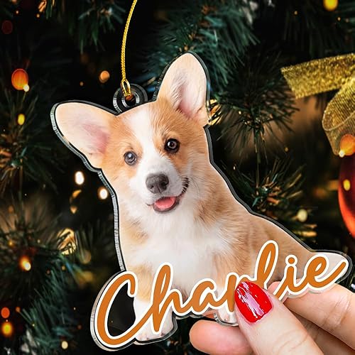 Vista 26 de SANDJEST Adornos personalizados de cerámica con foto personalizada para cachorros de primera Navidad 2024 para amantes de los perros, corazones