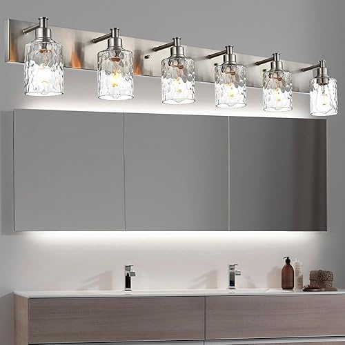Miniatura 11 de BONLICHT Dispositivo de iluminación para tocador de baño con 4 luces, aplique de pared industrial de níquel cepillado con pantalla de vidrio