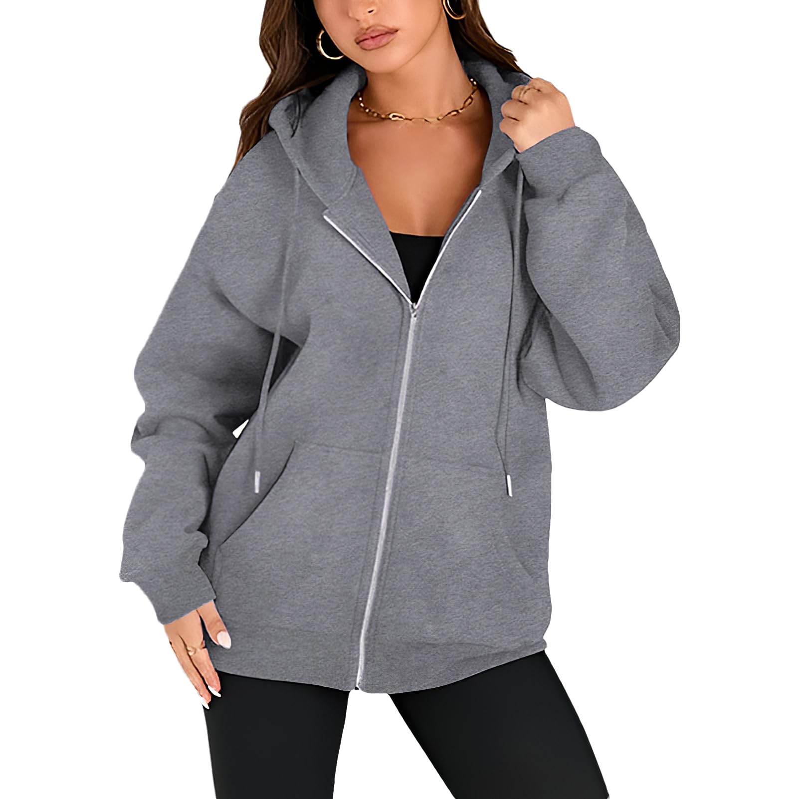amropi Sweat-Shirt Femme Sweat à Capuche Zippé Hoodie Sport Veste Manche Longue Manteau