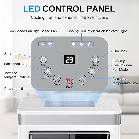 LUKO Portable Air Conditioner - 10000 BTU,Cooler, Dehumidifier, Fan for Rooms up to 450 sq ft, AC Unit Compact Room Air Conditioner for Indoor Room,Office,Bedroom,White
