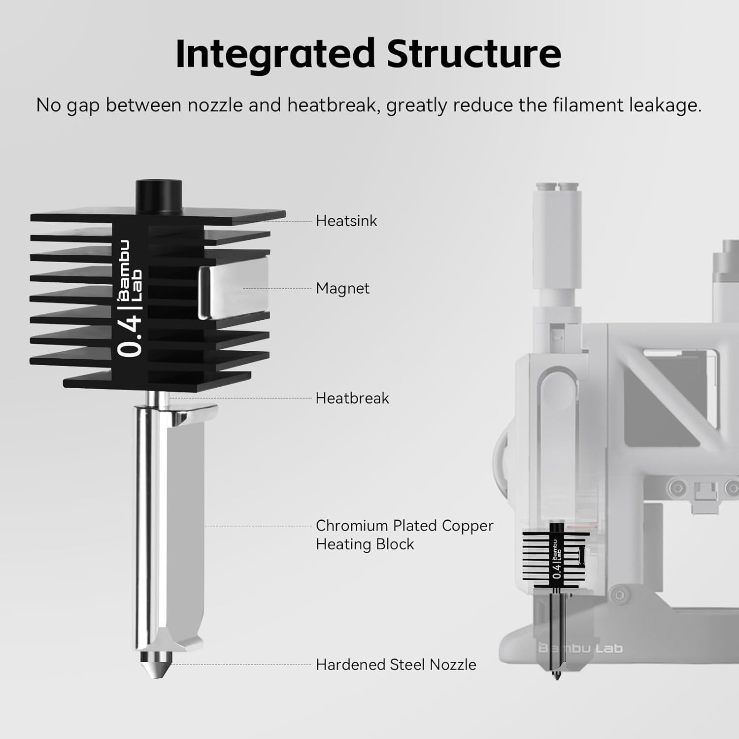 Original Bamboo Lab A1/A1 Mini 0.4mm Hotend,High Temp&Fast Speed Hardened Steel Nozzle+Heating Block Integrated Structure Hot End Compatible with Bambu Lab A1 and A1 Mini 3D Printers