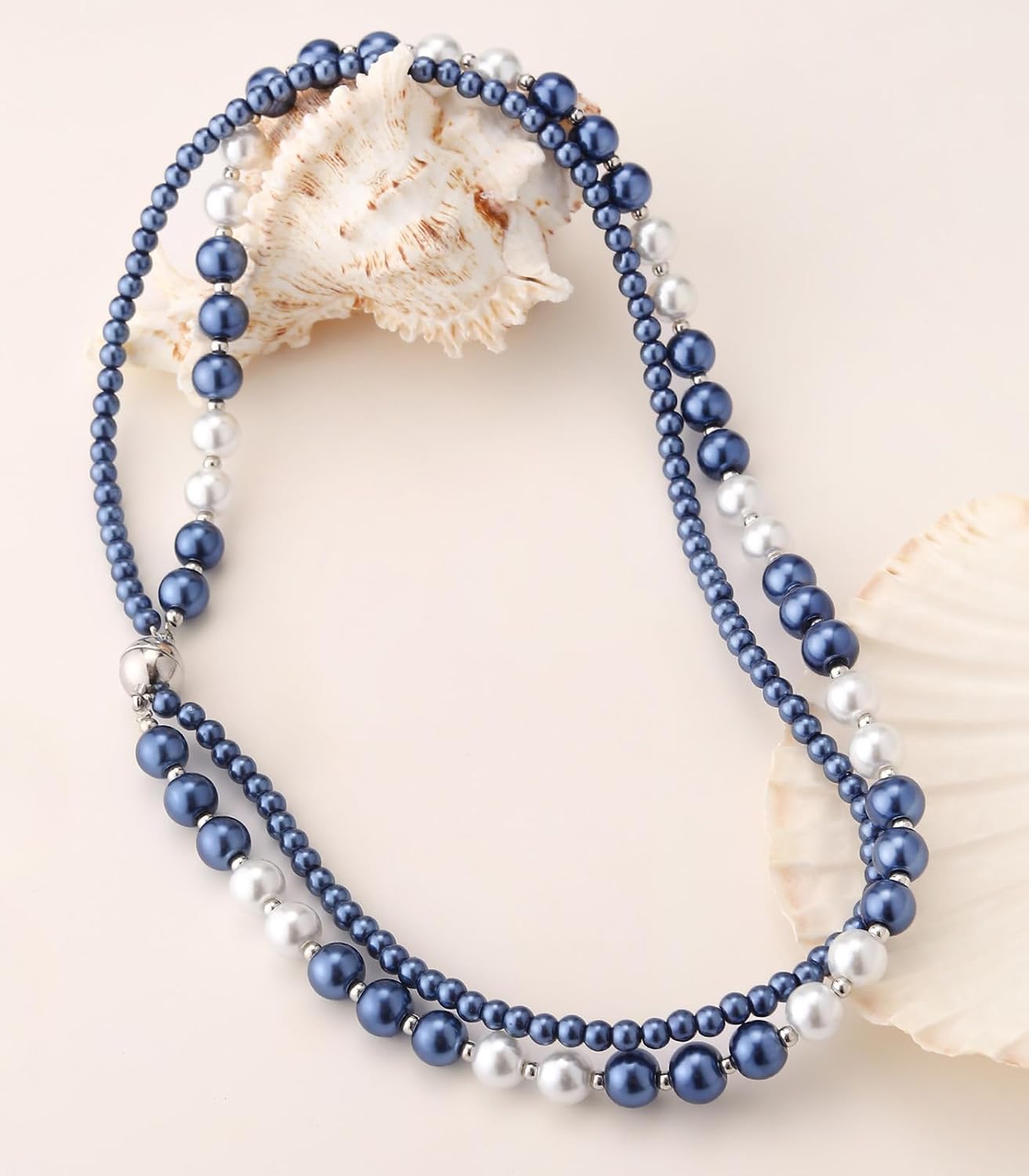Pearl Beaded Necklaces for Women Double Strand Faux Pearls Bead Choker - Ball Clasp Layered Statement Wedding Jewelry Gifts