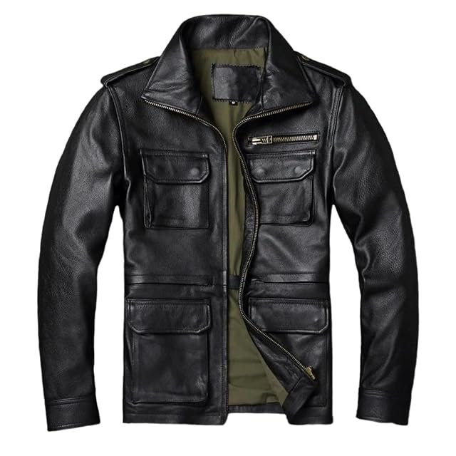 Mens Oversized Cowhide Leather Jacket Motorcycle Coat