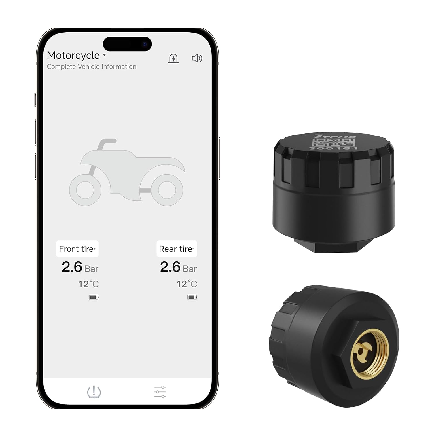 Motorcycle TPMS Bluetooth Tire Pressure Monitoring System, Wireless Real-Time Pressure & Temperature Monitor, IP67 Waterproof Sensors, App Control for iOS & Android