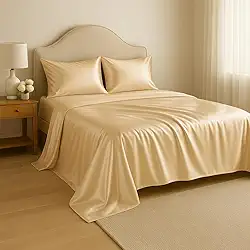 Lençol Cetim 4 Peças Com Tecnologia Anti-Frizz Casal Padrão Queen King Size Elasticado Bilho Ativo (Bronze, Casal Padrão)