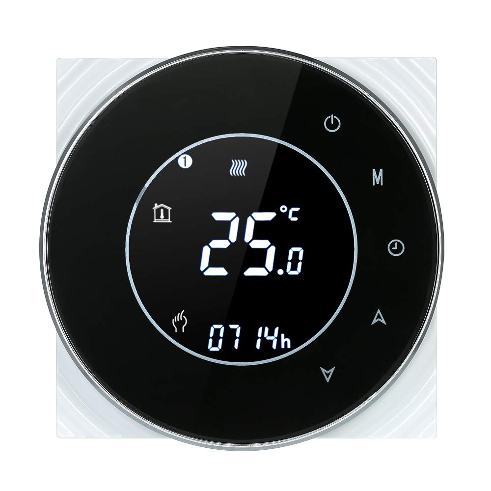 Kavolet Programowalny termostat, bojler gazowy, regulator temperatury kontaktowej na sucho, ekran dotykowy LCD z podświetleniem, sterowanie głosem, kompatybilny z Home/IFTTT