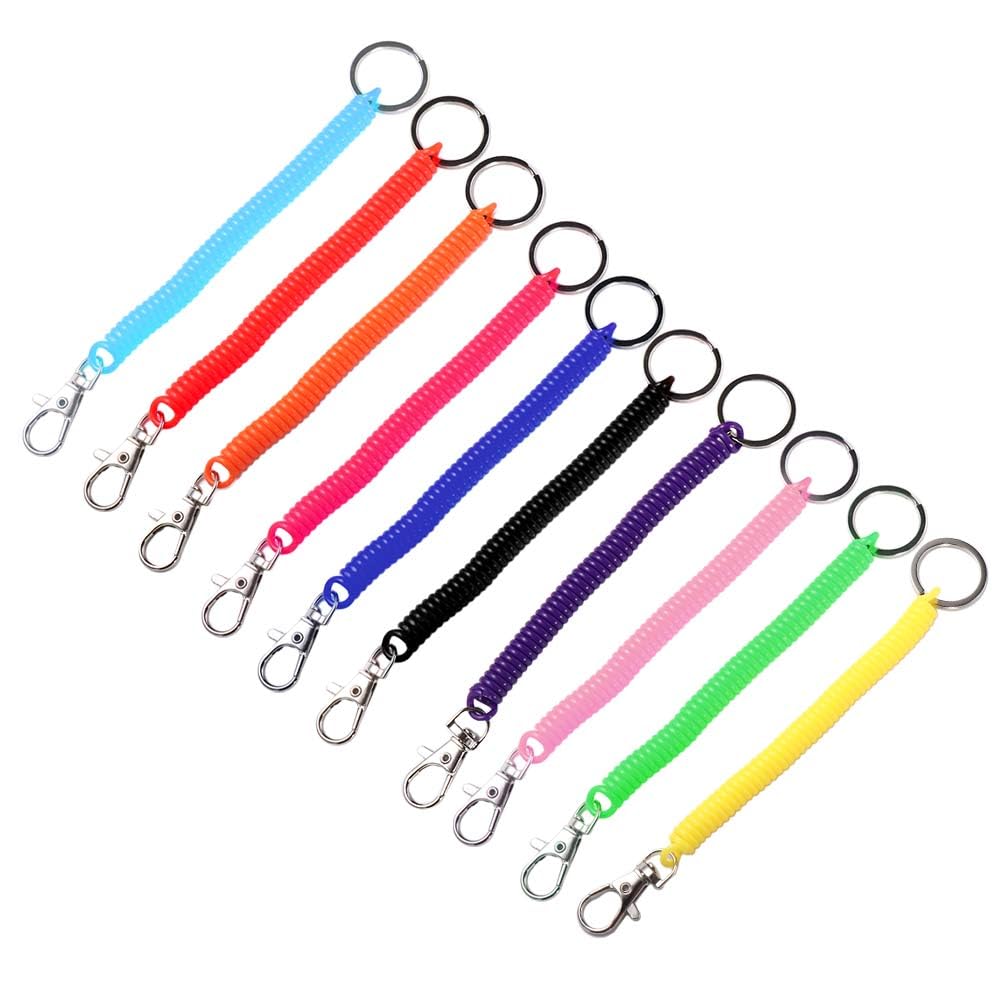 16 Portachiavi A Spirale Retrattili – Cordini Elastici Con Moschettone – 8 Colori (2 Per Colore) – Antismarrimento Per Chiavi, Badge, Telefono - 4