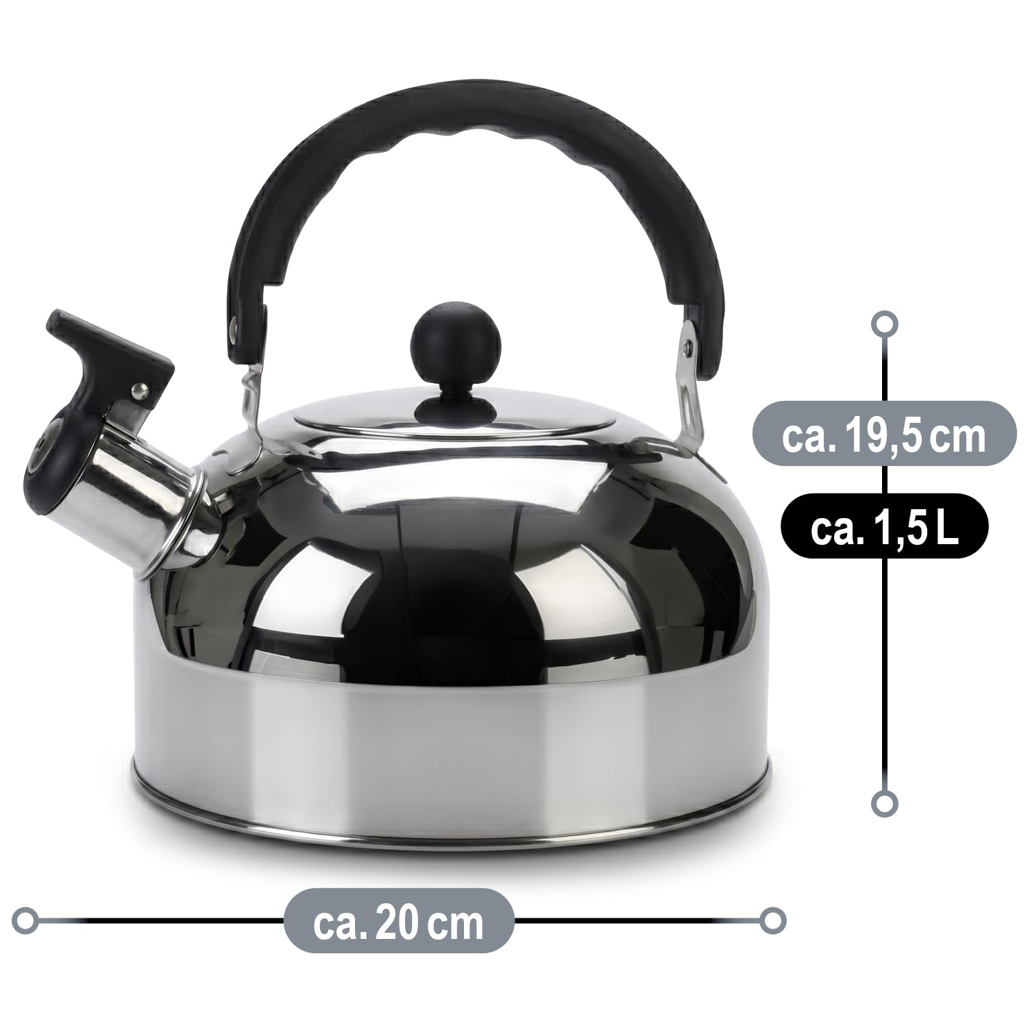 COM-FOUR® Czajnik 2 L ze stali nierdzewnej, retro gwizdek do gotowania