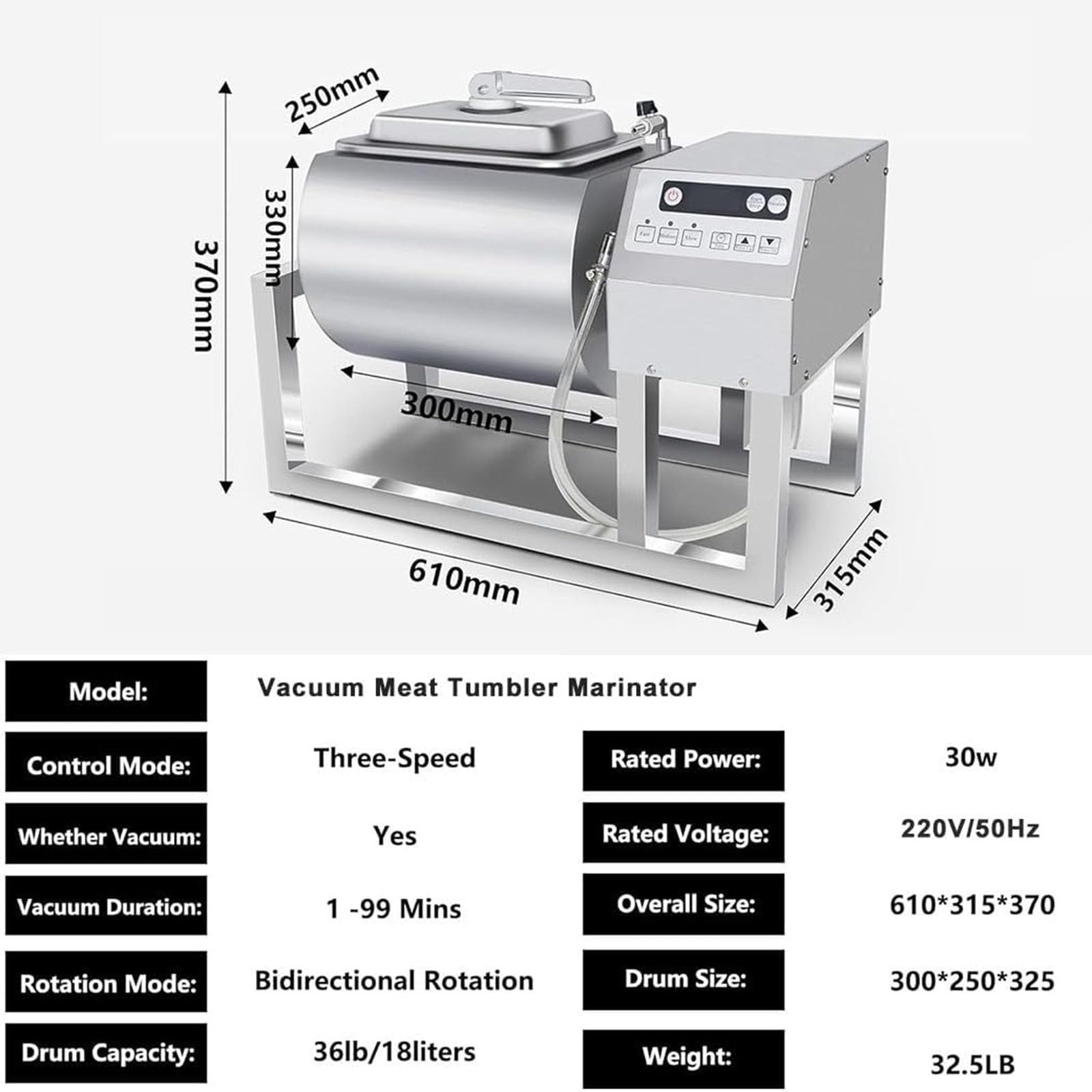 Marinateur de viande professionnel – Gobelet sous vide en acier inoxydable avec minuteur, rotation bidirectionnelle et 3 vitesses pour viande et légumes