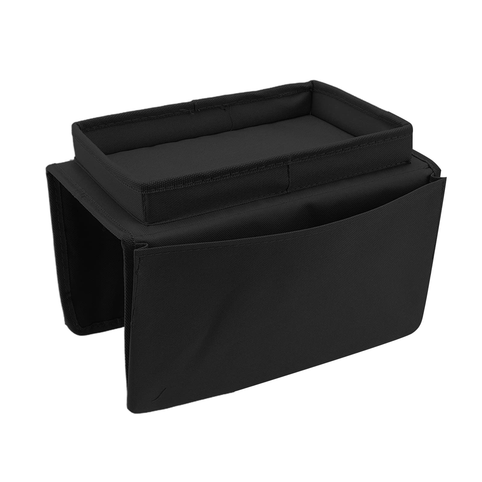 CDQL Sofa Armrest Organizers with Top Tray for Couch Recliner, Strong Clamping Force, Easy to Install Storage Table, 600D Oxford Cloth Side Pockets for Couch (Black)