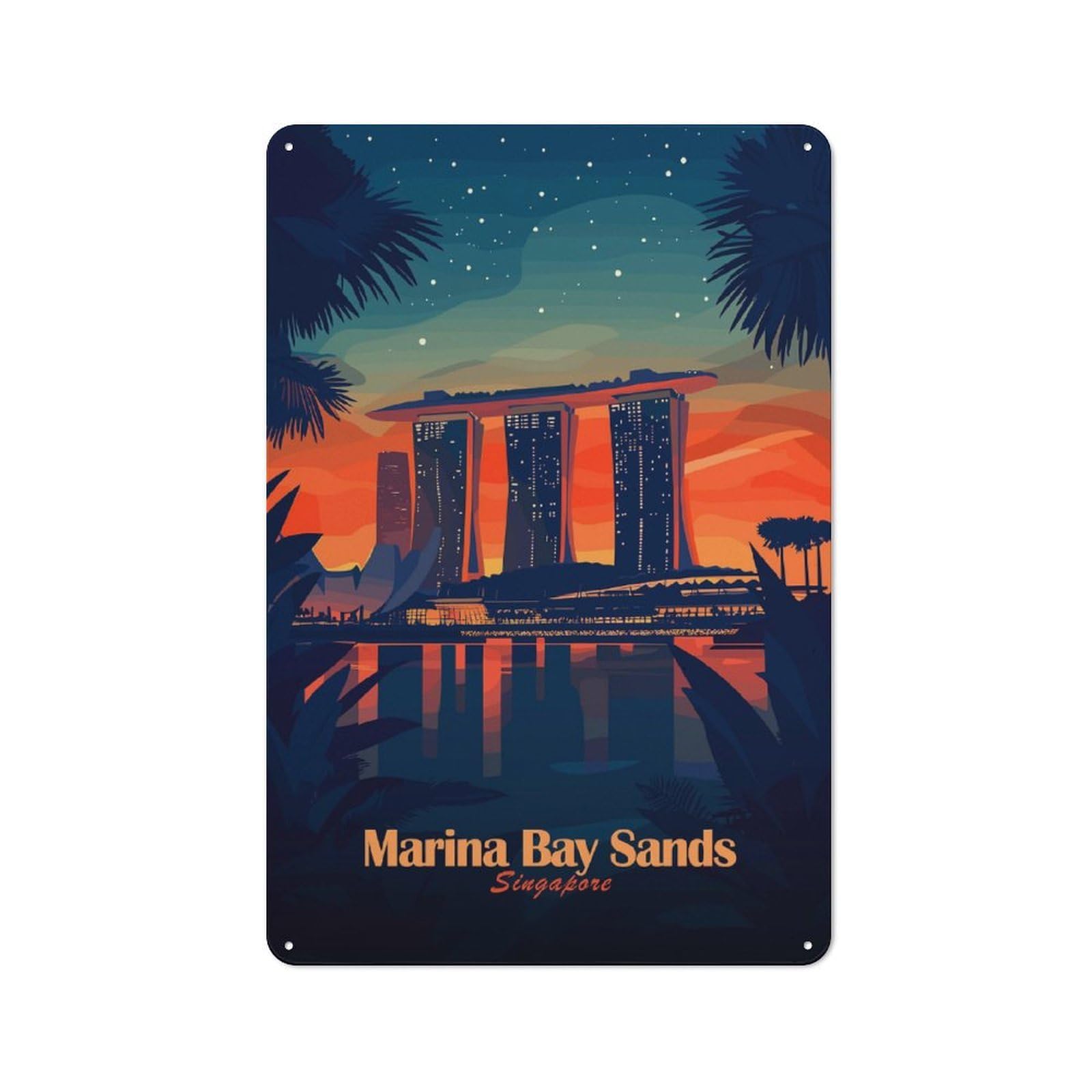 Junmoney Style-20 Marina Bay Sands Singapore Retro Metal Wall Decor 30X20cm, Retro Metal Sign For Garage, Hobby Room, Office Or Man Cave
