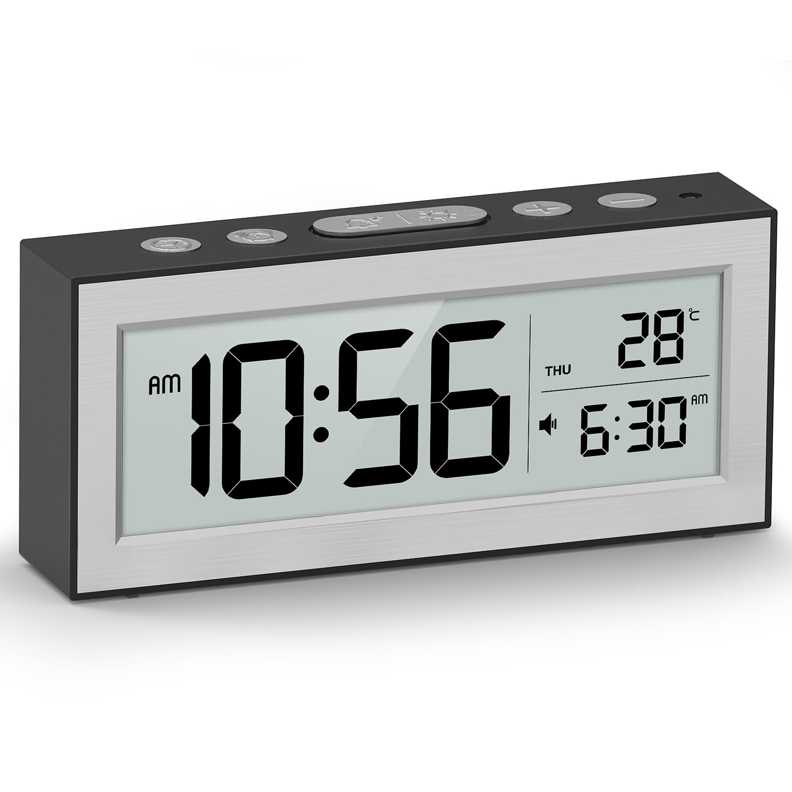 Digital Alarm Clock for Bedroom, Bedside Clock with Adjustable LED Display, Temperature & Calendar, Battery Powered Alarm Clock with Snooze(Black)