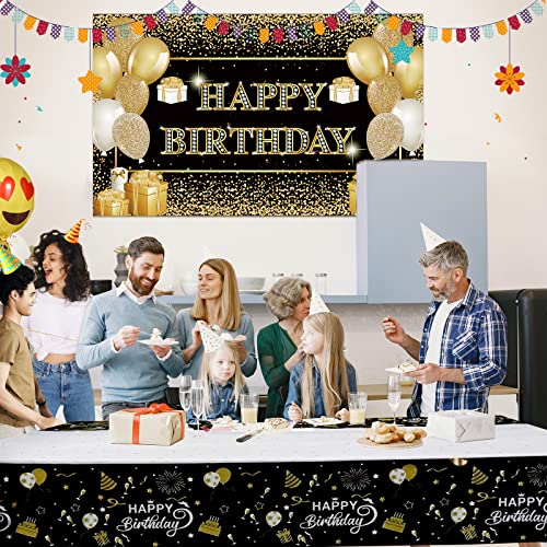 Tbwfuwd Happy Birthday Banner And Tablecloth Set Happy Birthday Decorations For Men And Women Solid Terylene Birthday Backdrop And Degradable Peva Party Table Cover For Men Women Boys Girls Birthday #TOP3