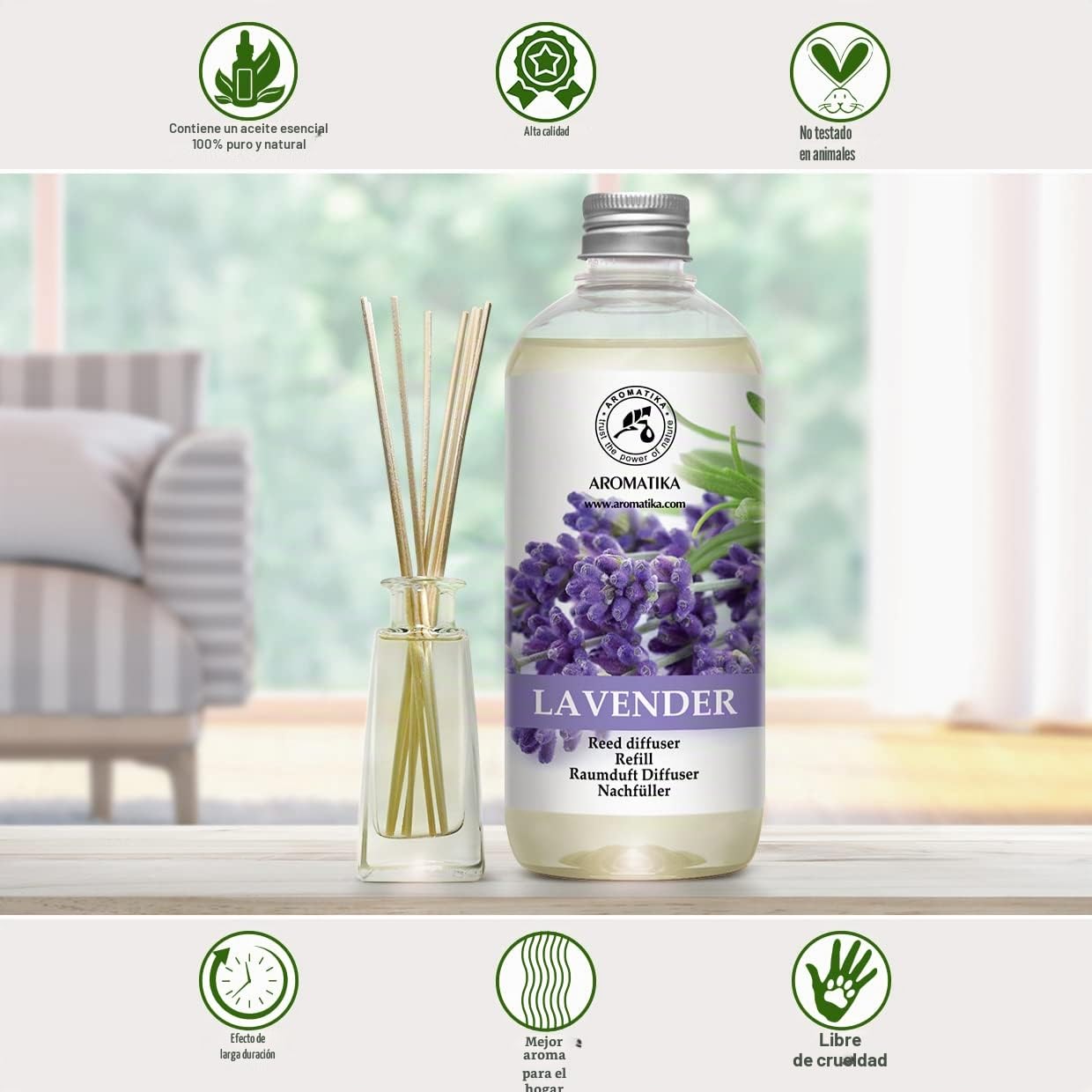 Recambio de Lavanda Con Aceite Esencial 2x500ml - Difusor Aromático Perfumado - Ambientador - Fragancia para Habitación