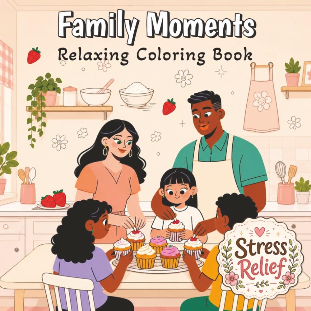 Family Moments: Warm & Sweet Family Scenes for Relaxing Coloring, Easy and bold for Stress Relief, suitable for Adults & Teens