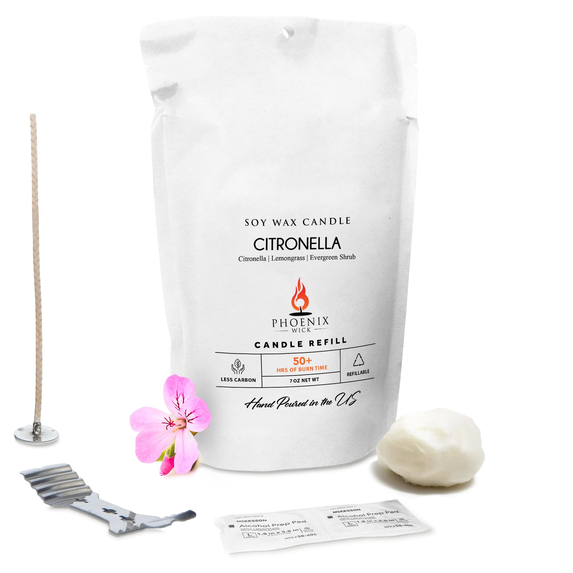 Phoenix Wick Candle Making Kit – Transform Anything Into A Candle – Candle Making Kit with Wick + 7oz Wax (Citronella Scent)