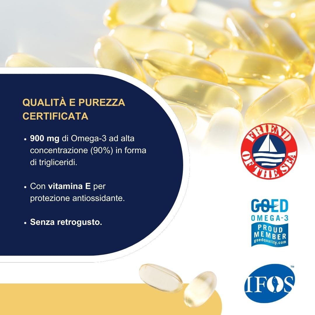 OMEGOR Vitality 1000 Integratore di Omega3 EPA/DHA e Vitamina E - Senza Retrogusto e Facile da Digerire - Ideale per Cuore, Cervello e Vista - 60 cps (3 Confezioni)