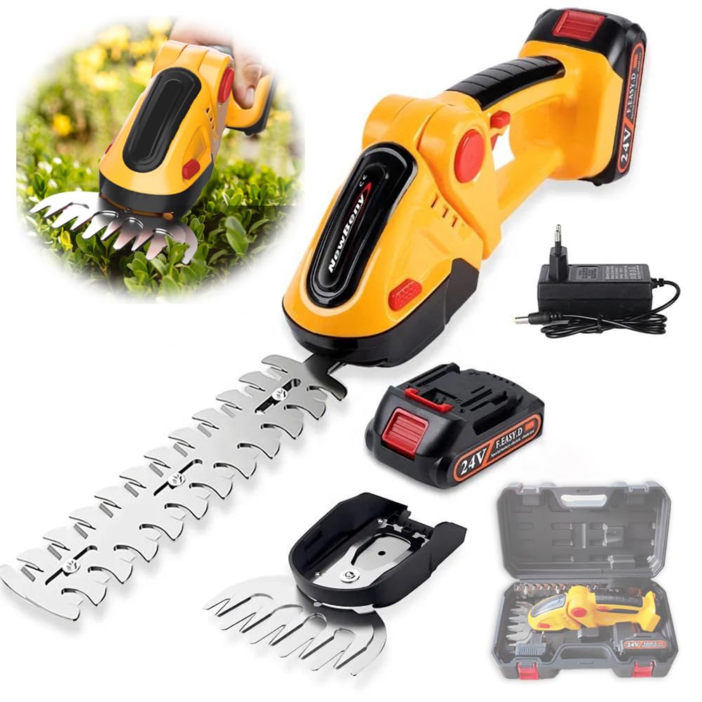 Taille-haie électrique sans fil 2 en 1 avec batterie rechargeable, lames interchangeables pour l'entretien de la pelouse du jardin
