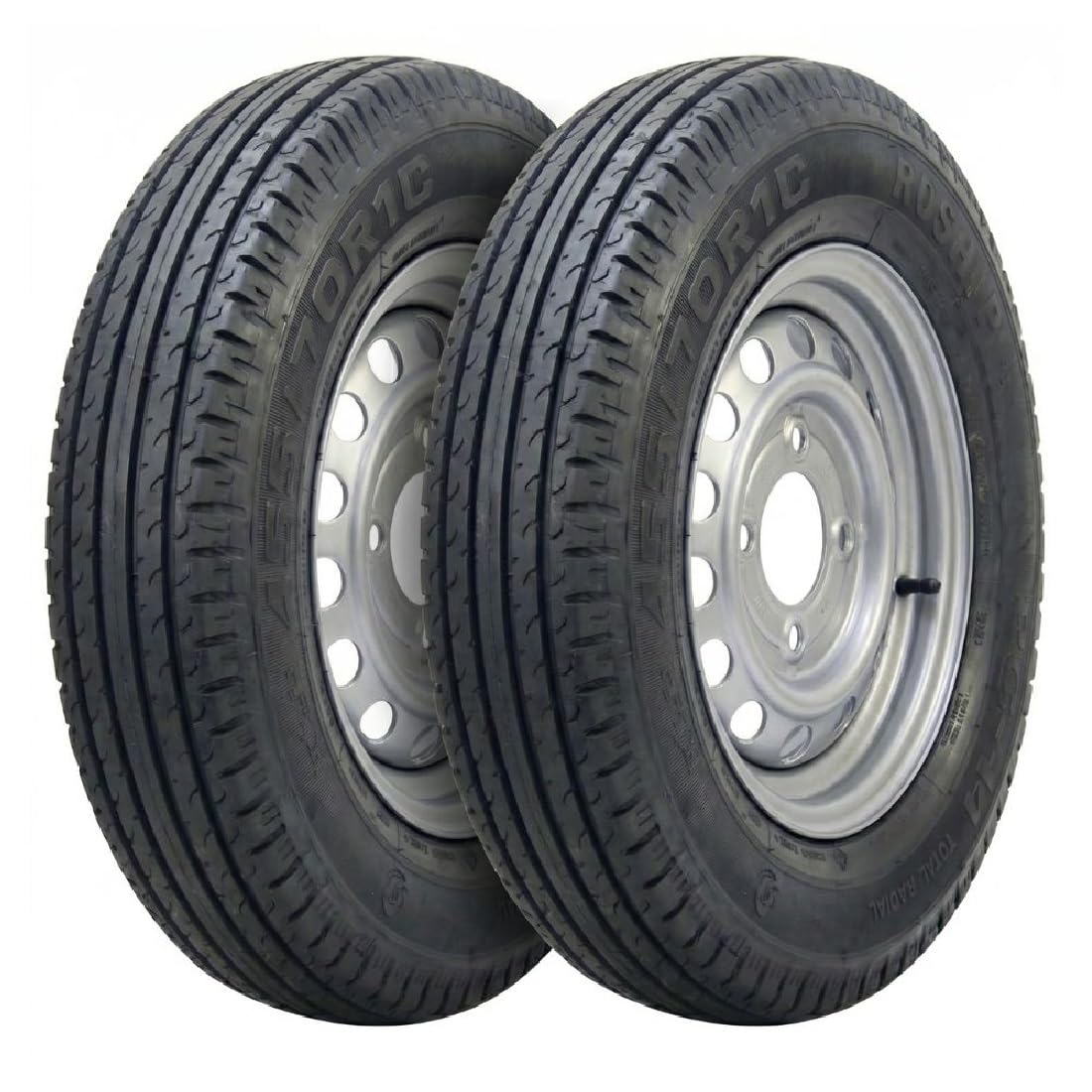 Lot de 2 Roues complète 135/80R13 | 4 trous 130 déport 20 mm - Pour Remorque