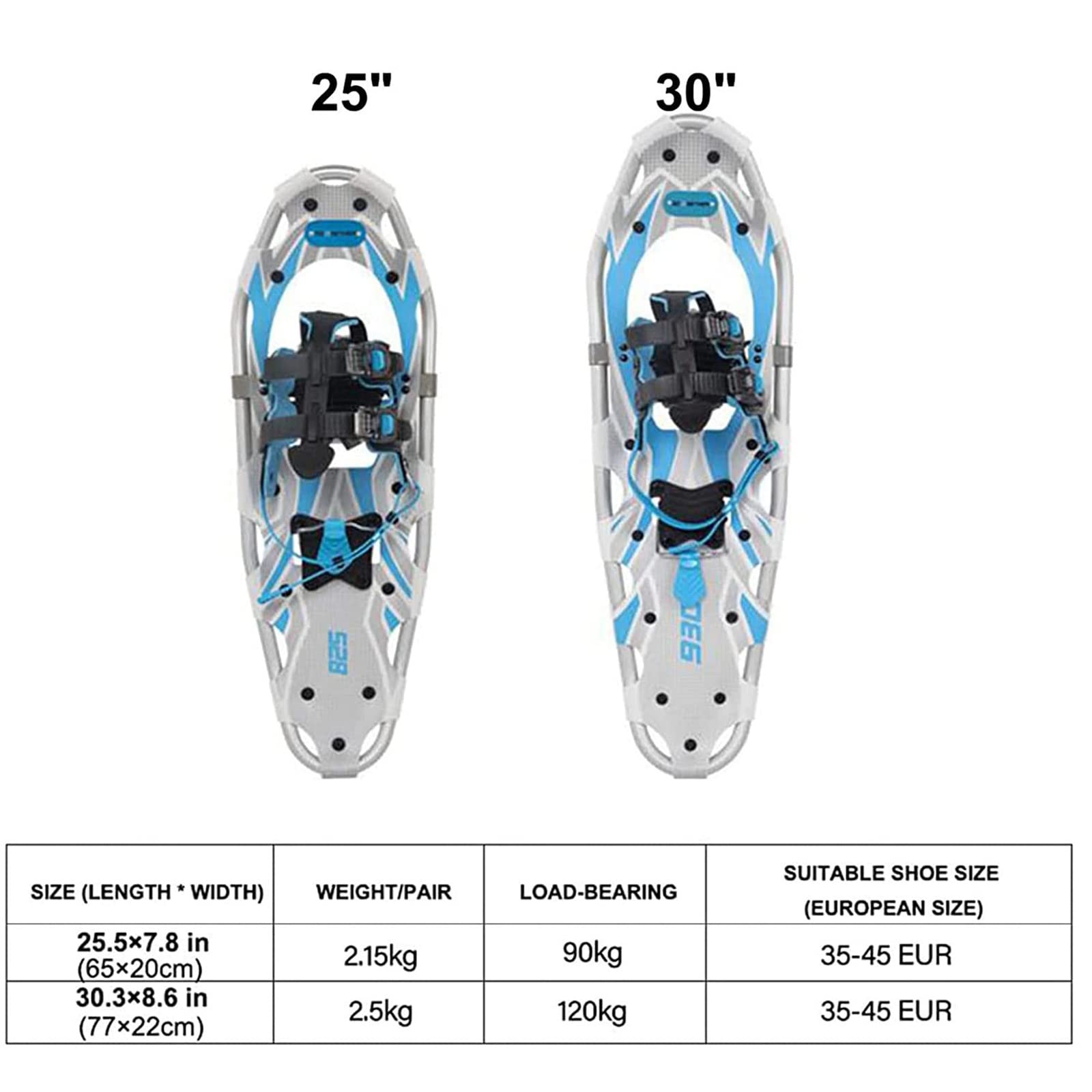 Raquettes À Neige en Aluminium pour Tout Terrain,Fixations Entièrement Réglables,Conception d'ascenseur De Talon,pour Hommes Femmes Jeunes Garçons Filles,avec Sac De Transport,25 inch