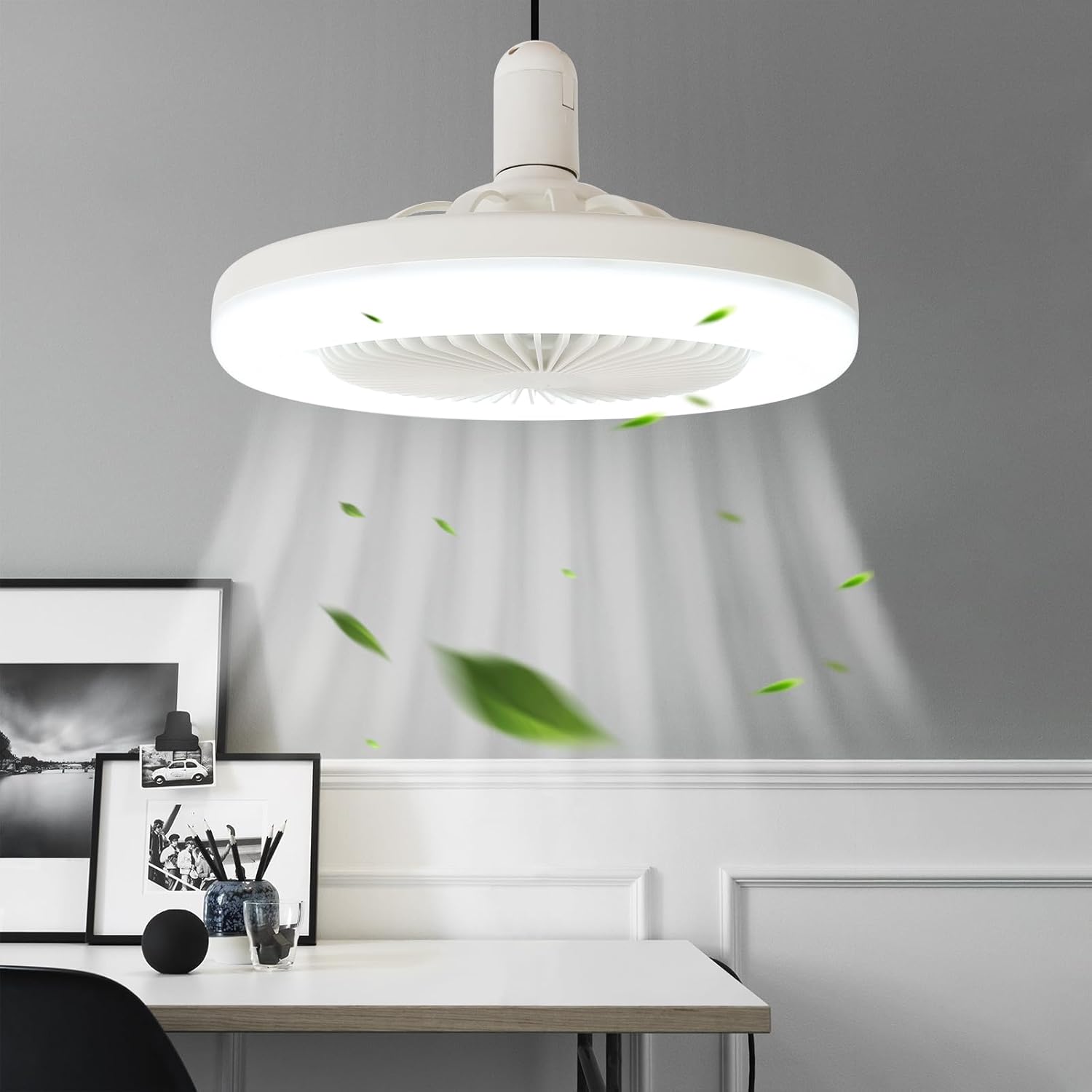 JOISTOON 10Inch Socket Ceiling Fan with Light, Enclosed Ceiling Fan with Light,Low Profile