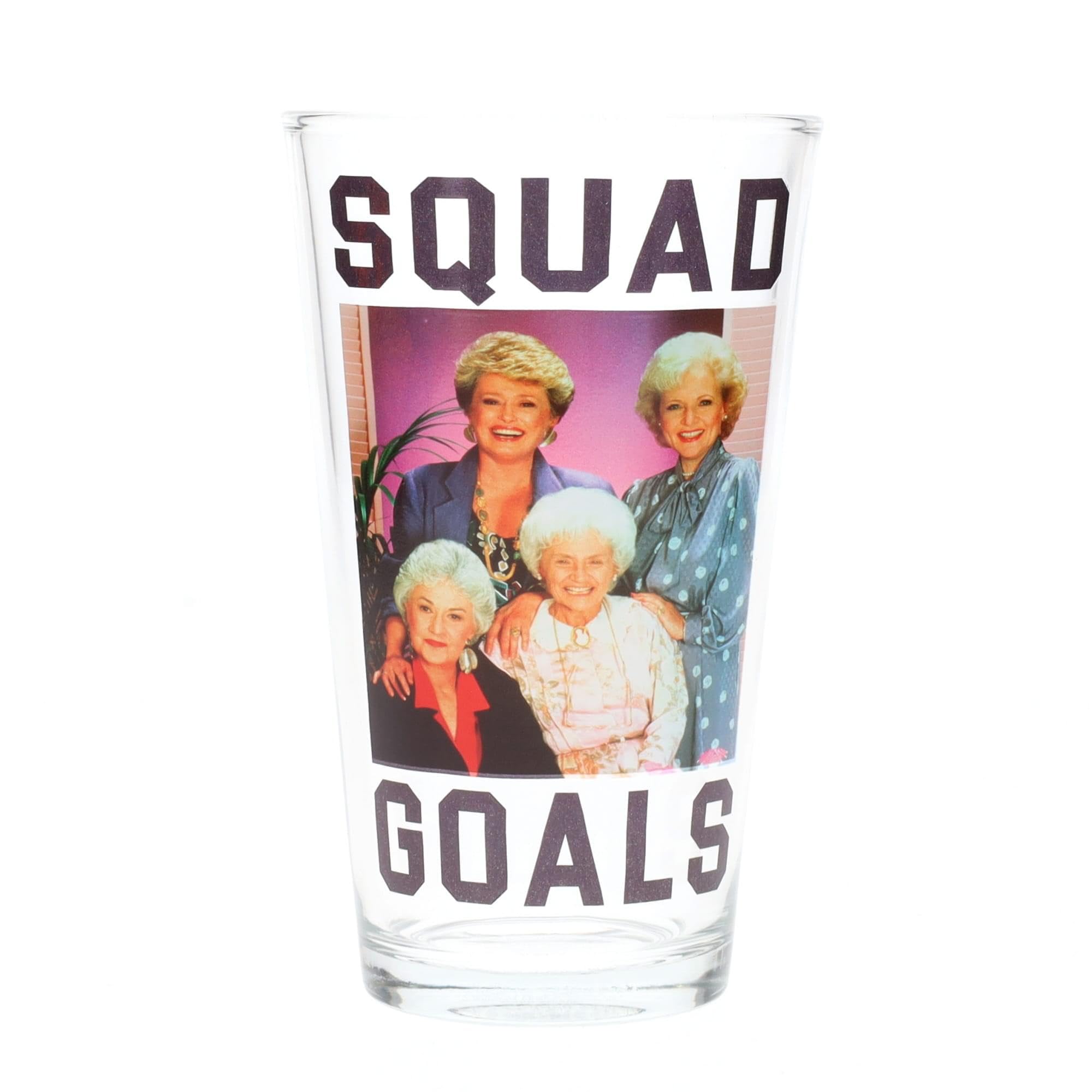 Silver Buffalo The Golden Girls Squad Goals Pint Glass | Traditional Beer Mug Tumblers For Liquor, Beverages | Holds 15 Ounces