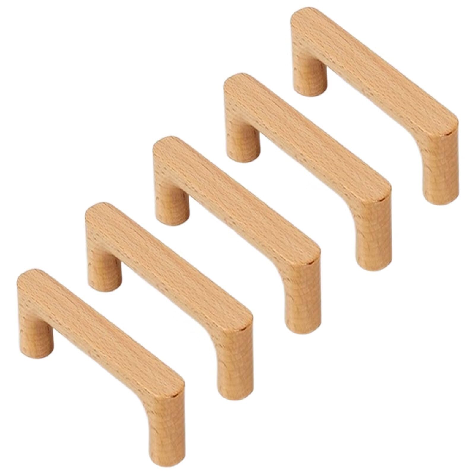 TYYCKJ 5PCS Solid Beech Wood Knobs Wooden Cabinet Handles Drawer Pull Handle for Cupboard Wardrobe Dresser Closet Door Home Decoration Furniture Pulls, 96mm Hole Distance