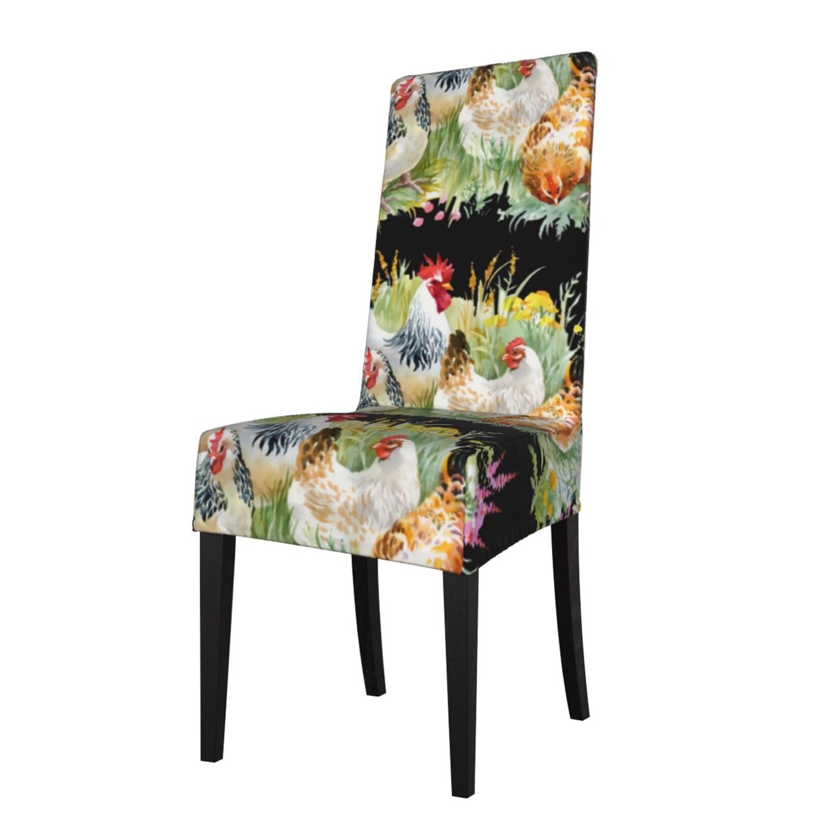 YYHHAOFA Rooster Prints Dining Chair Throws - Stretchable Polyester-Spandex Slipcovers for Refreshing Your Dining Room Decor