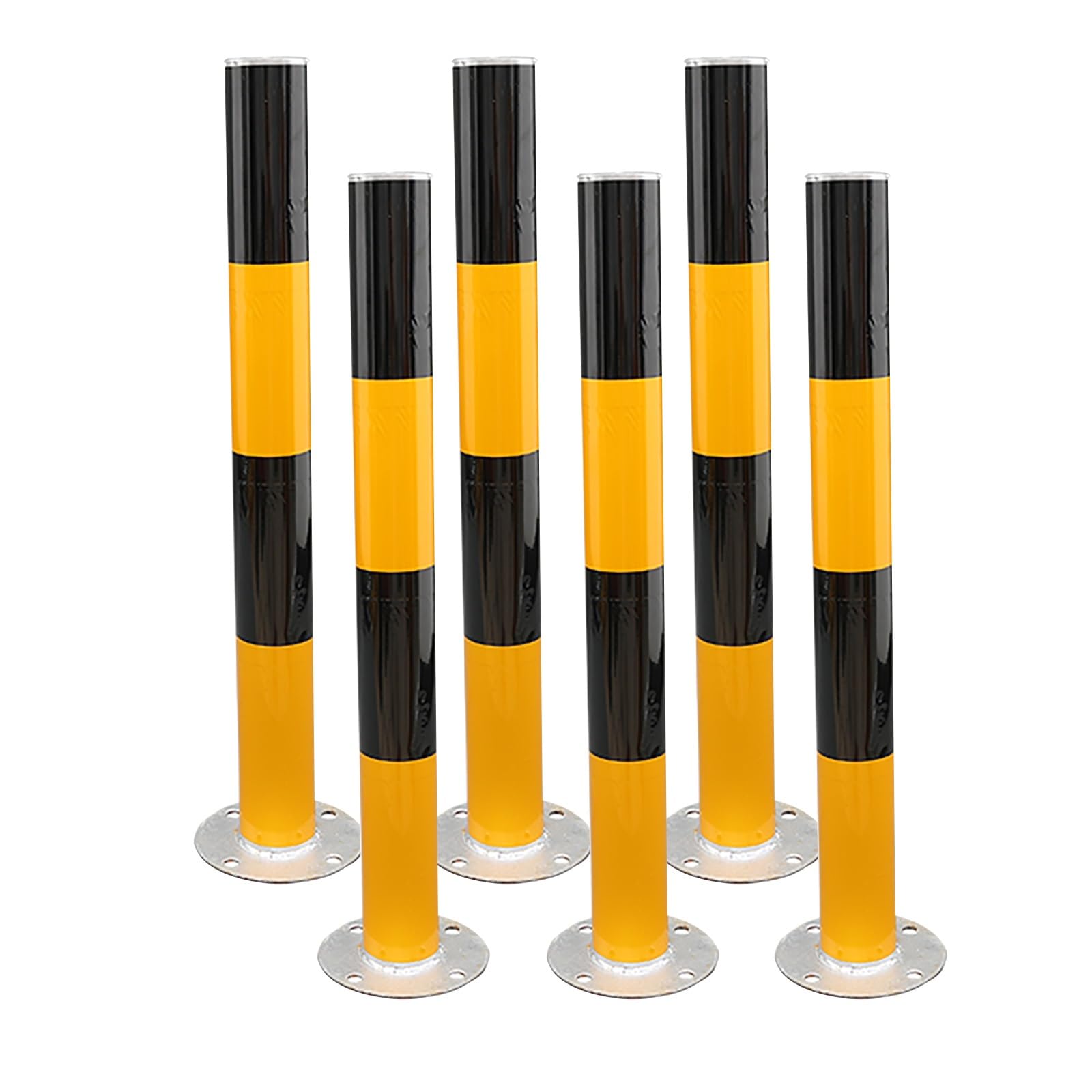 SGKOMN High Visibility Metal Safety Bollards - 8PCS Reflective Traffic Barriers, Durable Post Barrier for Driveways, Parking Lots, Sensitive Areas, 6pcs-Yellow-750mm/29.5in