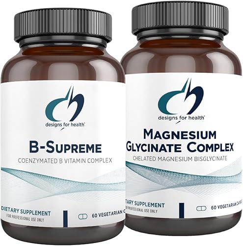 Designs for Health Complejo de glicinato de magnesio (60 cápsulas) y paquete B-Supreme (60 cápsulas)  Complejo vitamínico B con suplemento de disponible en Yaxa Peru