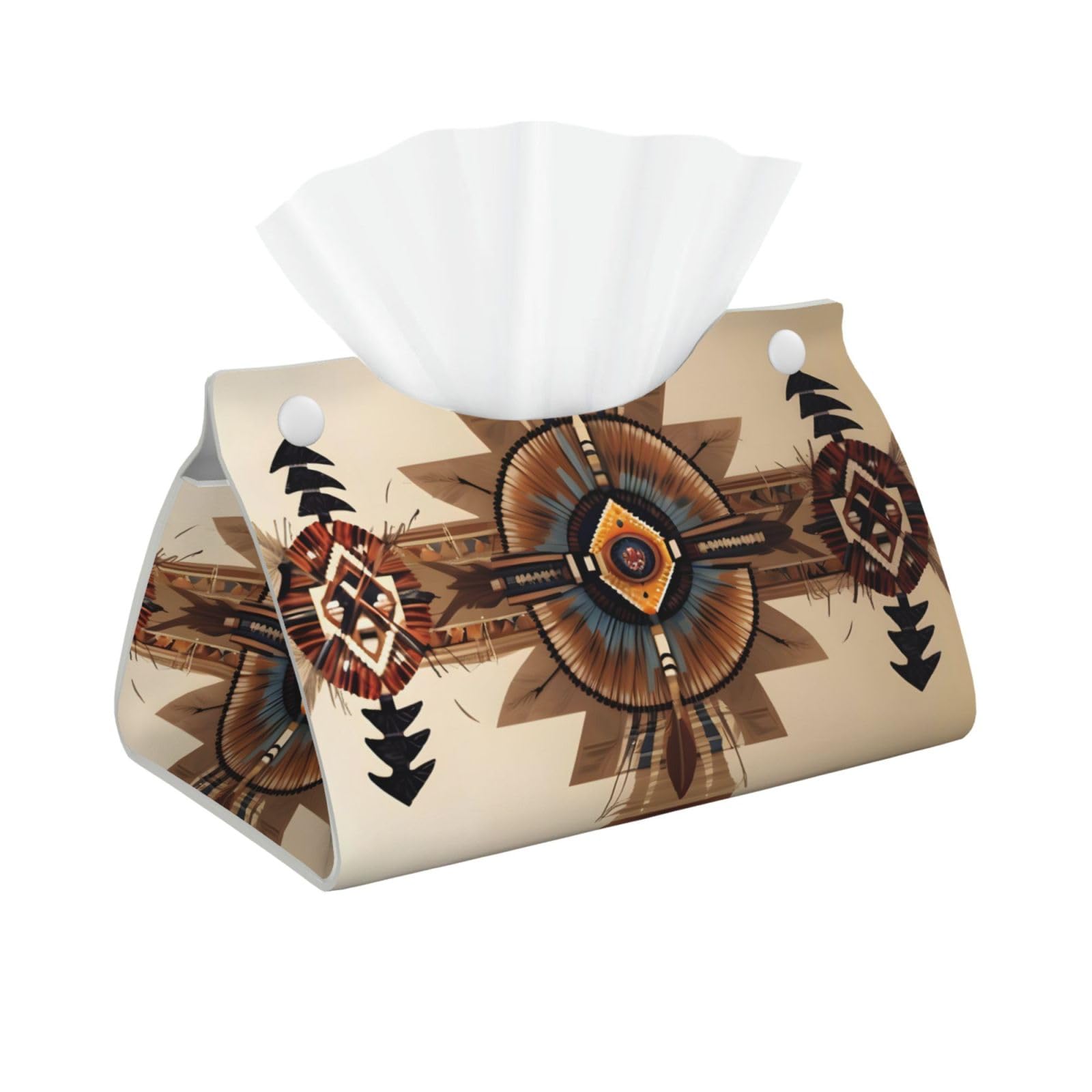 Native American Painting Rectangular Leather Tissue Box Cover, Folding Facial Tissue Holder Dispenser for Car