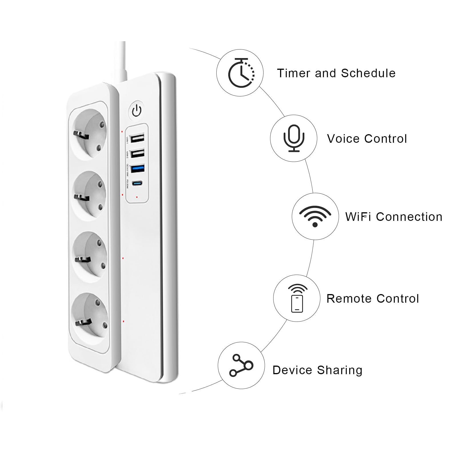 Tuya Multipresa Smart WiFi 4 AC + 4 USB compatibile con Alexa e google