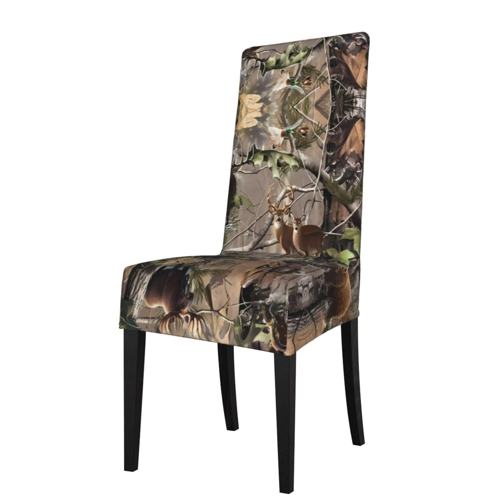 Hjfczh Black Wildlife Hunting Deer Bear Elk Prints Dining Chair Throw Covers – Stretchy Spandex Furniture Layers For Refreshing Your Space - No Ironing Needed