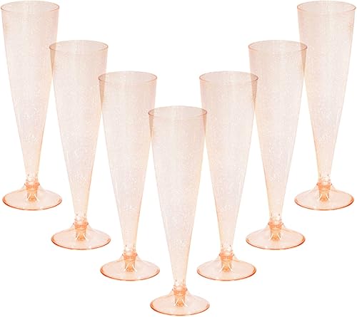 Homy Feel Copas de vino de plástico de oro rosa con purpurina, paquete de 30 copas de champán de 5 onzas desechables para fiestas, copas de champán