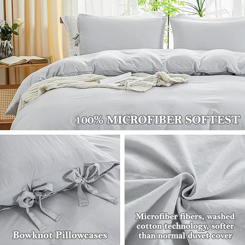 Miniatura 4 de annadaif Juego de funda de edredón gris claro Queen (90 x 90 pulgadas), 3 piezas (1 funda de edredón, 2 fundas de almohada), juego de funda de