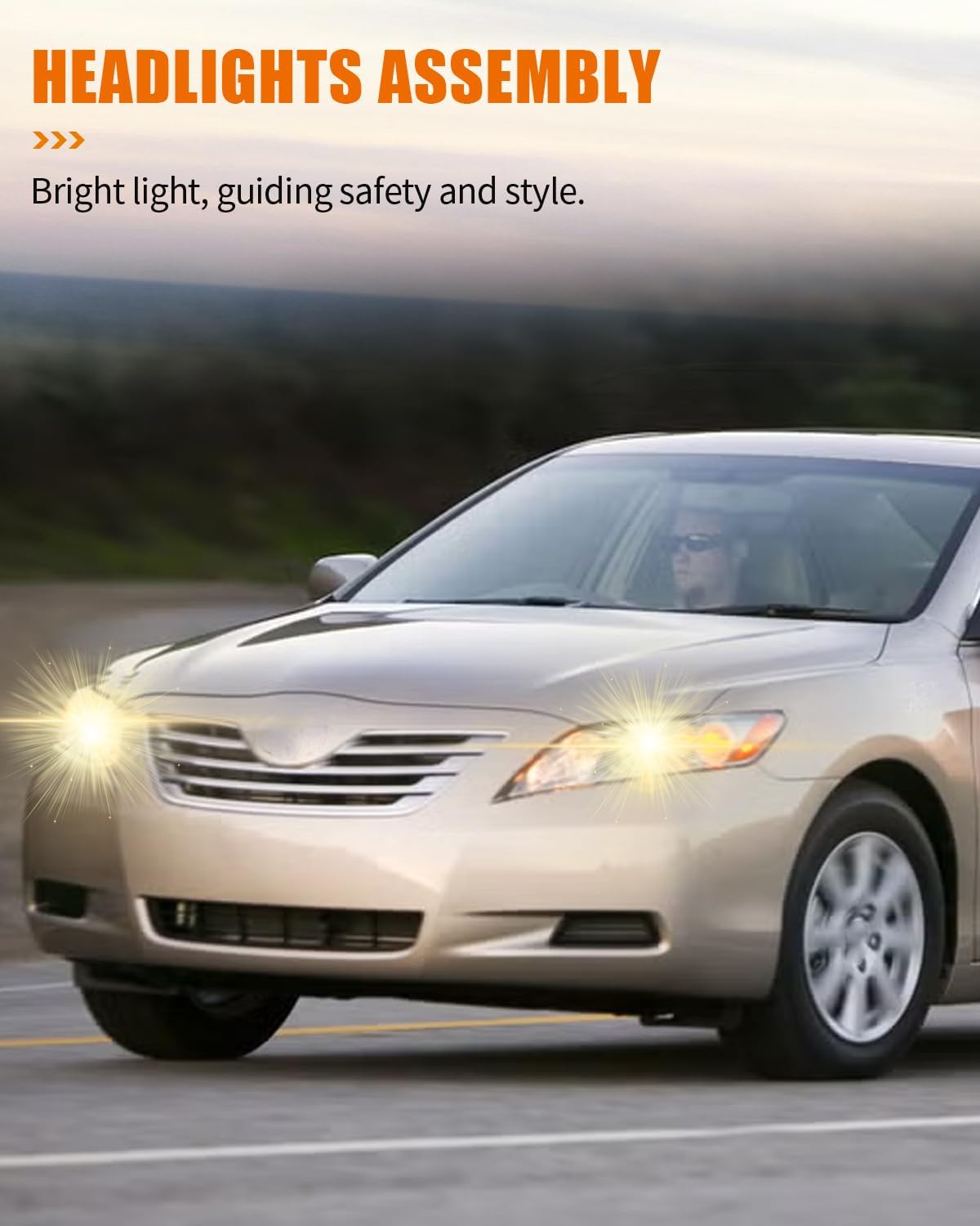 Driver Side and Passenger Side Headlight Assebmly for Toyota Camry 2007-2009 Black Housing Amber Reflector Clear Lens, Replace# 8113033652 8113033662 (1 Pair)