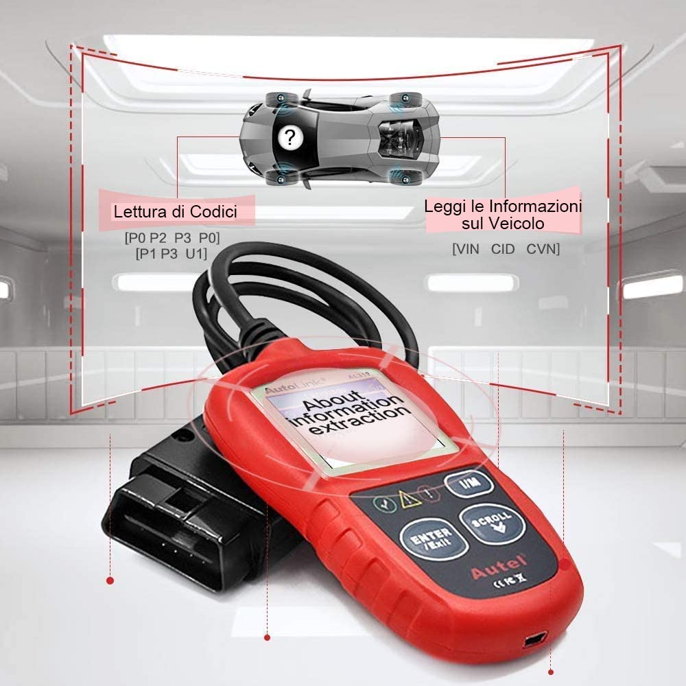 Autel AutoLink AL319 Can Bus Diagnosi OBD2 Auto Lettore di Veicoli Strumenti Diagnostici per motore OBD-II Lettura e Cancellazione Codice di Errore per le Auto con Interfaccia Standard OBD-II