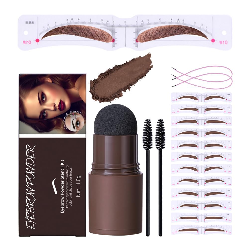 GL-Turelifes Eyebrow Stencil Set, Eyebrow Stamp Powder Kit with 12 Eyebrow Shape Brow Stencils, 2 Elastic Cord &2 Brow Brush