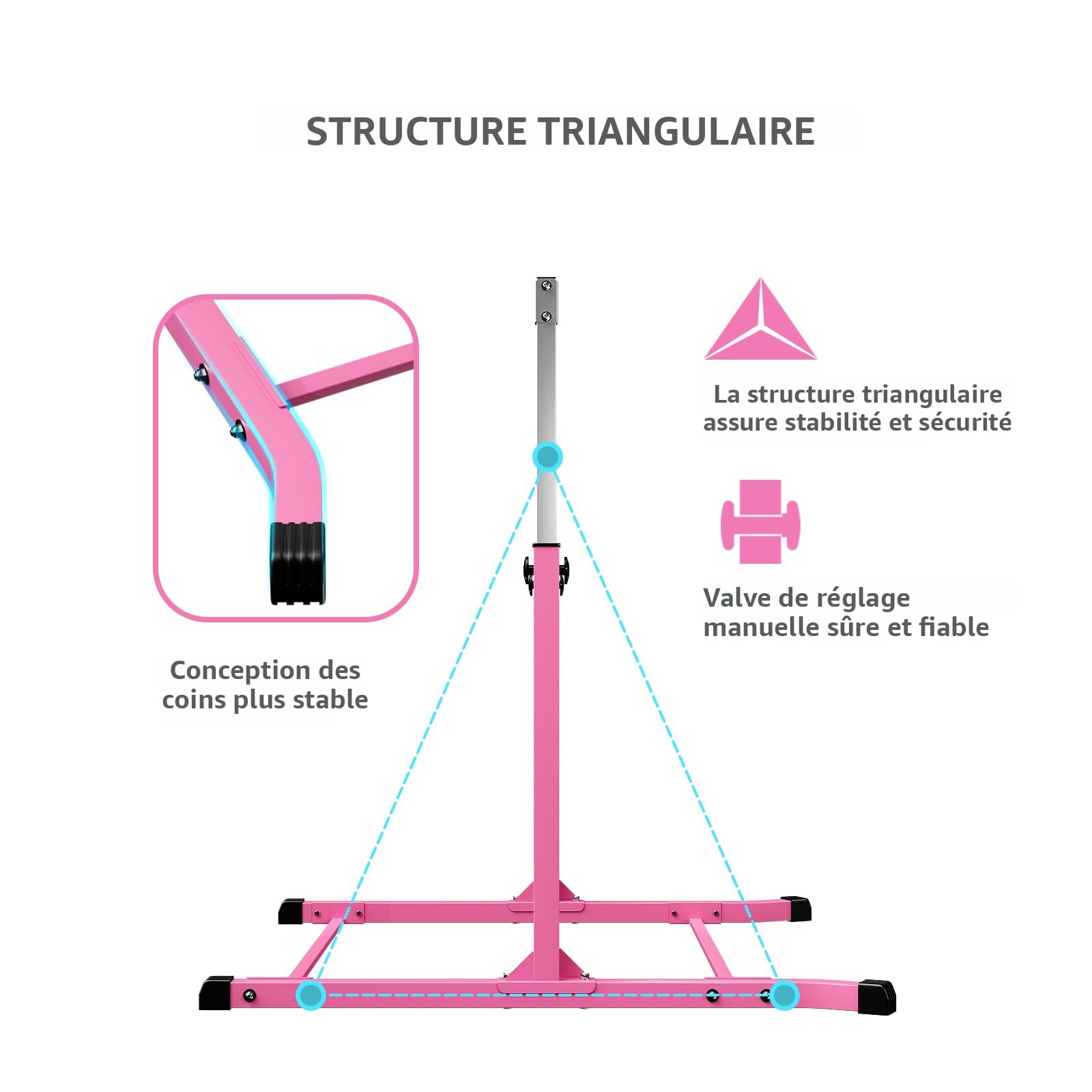 Barre De Gymnastique Horizontale Pliable Pour Enfants - 5 Hauteurs Réglables (89 à 120cm) - Avec Tapis - Rose - Portative