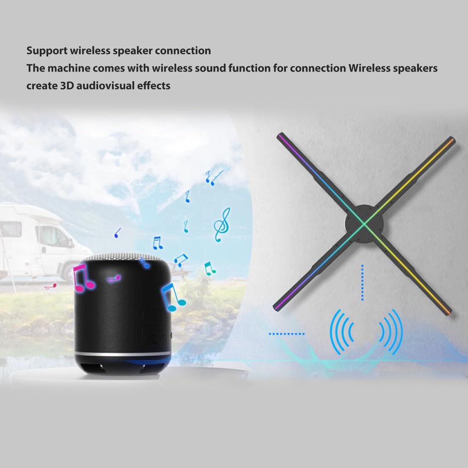 Ventilateur D'hologramme 3D, Ventilateur de Projecteur Holographique Rotatif 678 LED APP WiFi Bluetooth Télécommande 22 Pouces Kit de Ventilateur D'hologramme 3D (Prise UE 220V)