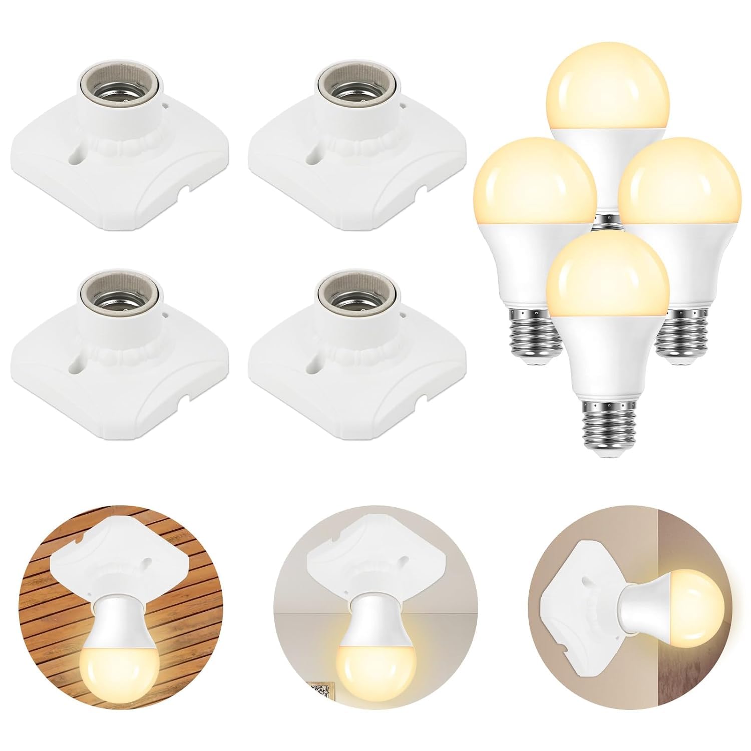 4 sets of 8 pcs E27 Lamp Holder E27 Screw Bulb, 4Pcs Light Bulb Socket Holder, 4Pcs 6W Led Bulb, Screw Square Ceramic Lamp Base, Ceiling Or Wall Mounted for Bulb Halogen LED Lighting [Energy Class F]