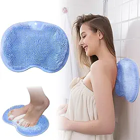 VOPHIA 1 Peça de Purificador para Costas e Pés de Chuveiro, Escova de Almofada de Massagem de Banho de Silicone Montada Na Parede com Ventosas, Tapete para Pés para Lavagem de Banheiro Esfoliante para Pele Morta (L-Azul)