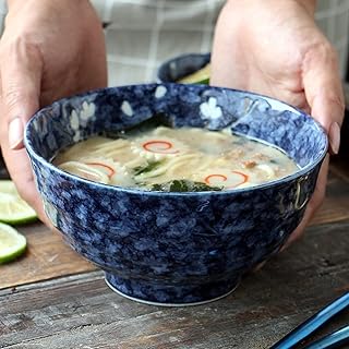 Bols et saladiers Grande Soupe Ramen Nodle Bol Fruit Salade de fruits Mélangement Bol Créative Céramique Céramique peinte à la main Cherry Fleurs de Vaisselle Four Micro-ondes Safe 6,7 pouces Bleu