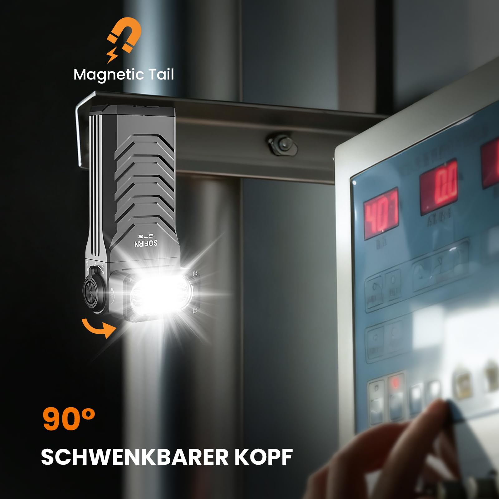 Sofirn ST2 EDC 3000LM LED Taschenlampe, 3-in-1 Weißlicht + 660nm Rotlicht + 365nm UV Schwarzlicht, Wiederaufladbar USB-C, Magnetisch mit Clip, IPX6 für Arbeit, Werkstatt, Outdoor