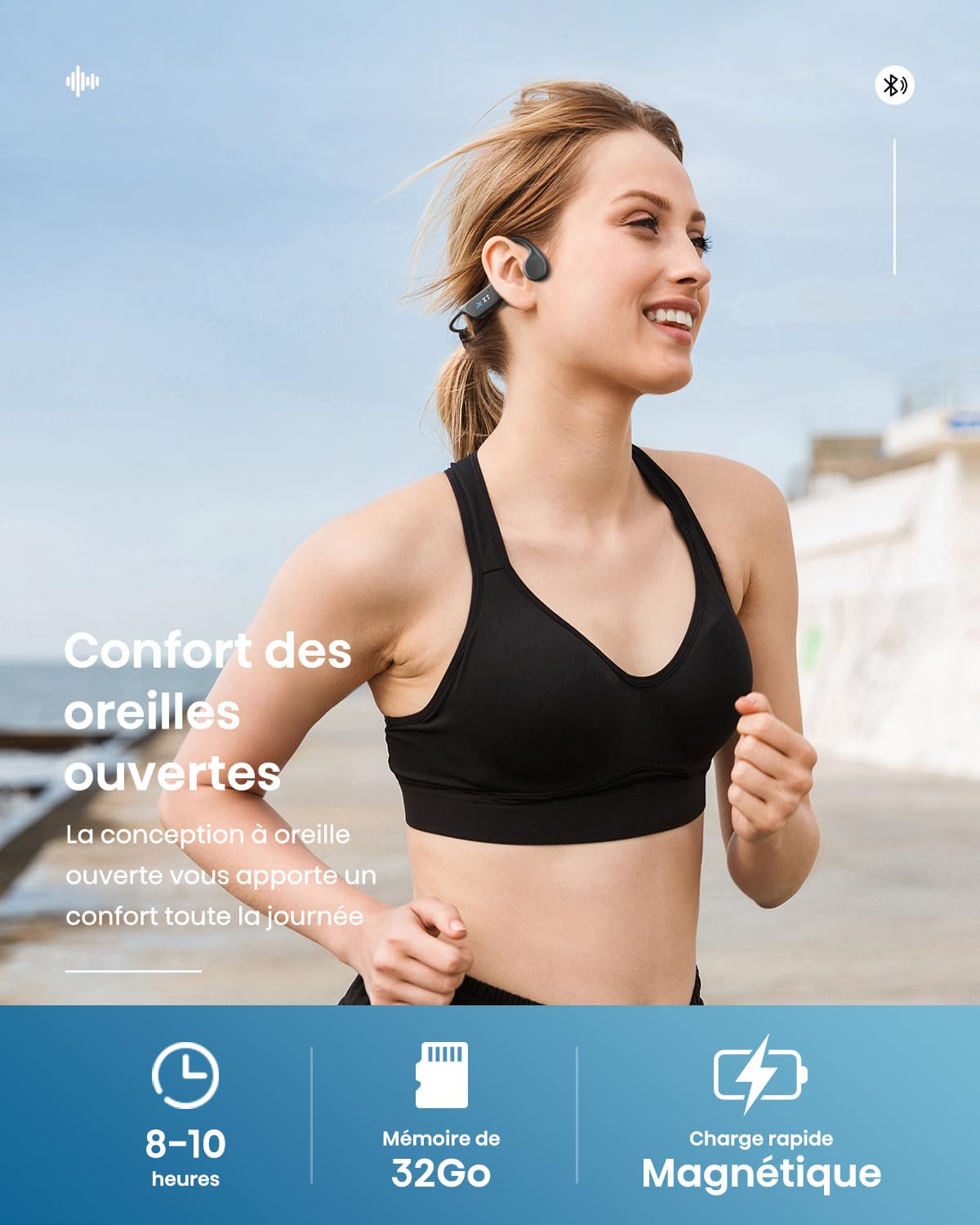 Guudsoud Casque Conduction Osseuse Bluetooth 5.4, Ecouteur Waterproof Natation, Mémoire MP3 32G Intégrée, Lecteur MP3 Étanche IP68, Écouteur Natation sans Fil, Ecouteur Piscine pour Nager