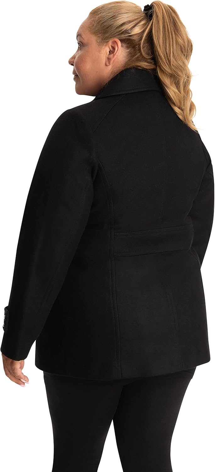 LONDON FOG womens Single-breasted Plus Size Wool Blend Coat With Scarf - Image 2