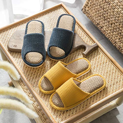 Jifvik House Slippers, Indoor And Outdoor Cotton Flax Slippers, Women's And Men's Casual Soft Non-Slip Open Toed Mute Slippers (Dark Blue, 12-13) #TOP3