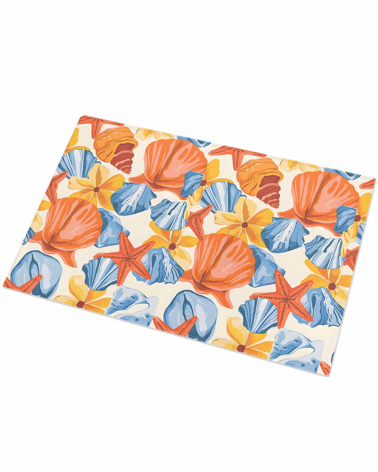 Indoor Doormat Nautical Marine Creature,Shaggy Floor Mat with Non-Skid Backing Summer Watercolor Ocean Starfish Conch,Machine Washable Plush Area Rug Carpets for Kitchen Nursery Bedroom